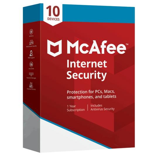 McAfee Internet Security Antivirus 1 an / 10 appareils